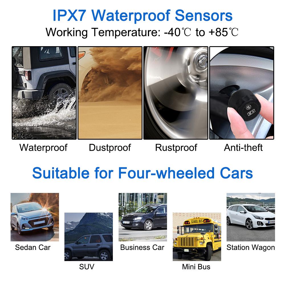 ЖК-дисплей Солнечная энергия 4 датчика Система контроля давления в шинах Автотестер Комплект сигнализации безопасности Умный автомобиль TPMS Цифровой тестовый комплект