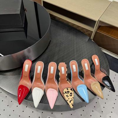 Мода 25 Новые Французские Асимметричные Туфли-шлепанцы с острым носком и тонким высоким каблуком Женские туфли Инь-Ян излучают ощущение высокого класса для повседневной носки