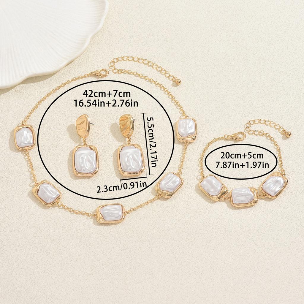 Винтажный женский набор ожерелий в европейском и американском стиле, геометрический дизайн, инкрустированный жемчугом, браслет, универсальные серьги высокого класса