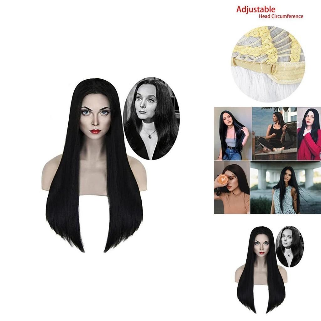 Wednesday Morticia Cosplay Wig Heat-resistant Hairpiece Addam Family Halloween Prop