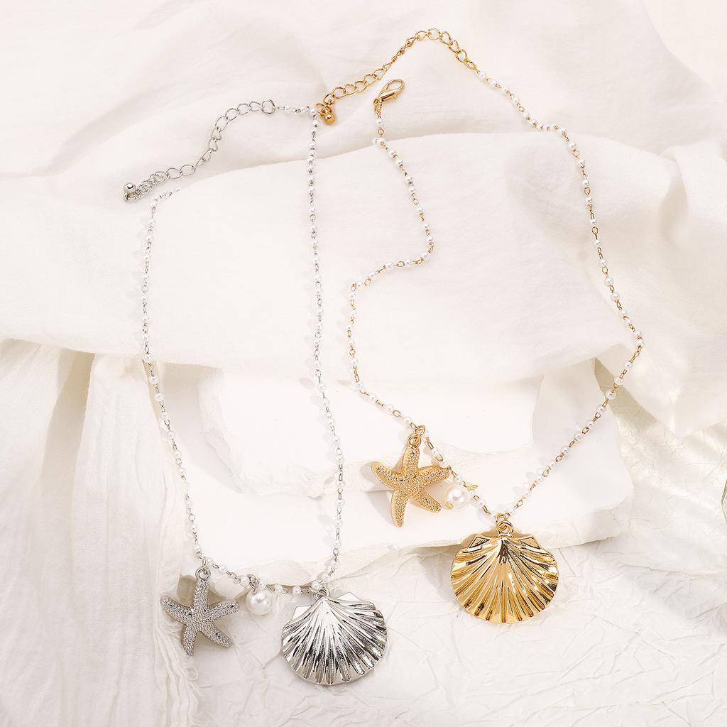 Tooxika Ocean Series Pearl Necklace Extravagant French High Feeling Starfish Shell Collarbone Chain