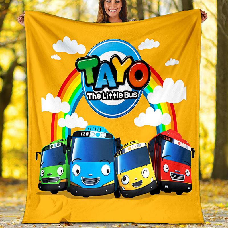 the little bus tayo printed throw blanket—lightweight,soft,warm;versatile blanket for all seasons—perfect as &air-conditioning throw,nap blanket