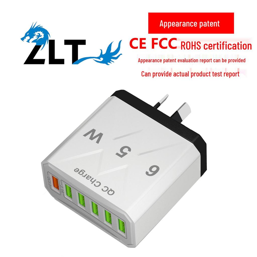 6-портовое USB-зарядное устройство 65 Вт QC3.0 - Высокомощная быстрая зарядка для нескольких устройств для США/ЕС/Великобритании/Австралии.