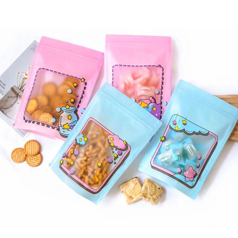 50pcs Cute Cartoon Translucent Viewing Window Plastic Packaging Bag Thicken Biscuit Snack Candy Storage Self-proclaimed Gift Bags