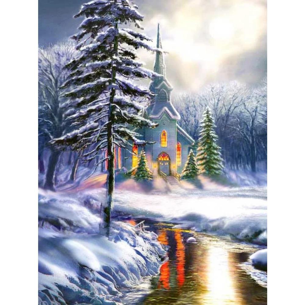 Алмазная живопись Art Full Drill Снежный дом Алмазная картина Ручная работа Снежный день Diy Алмазная мозаика Картина Украшение дома Рождественский подарок
