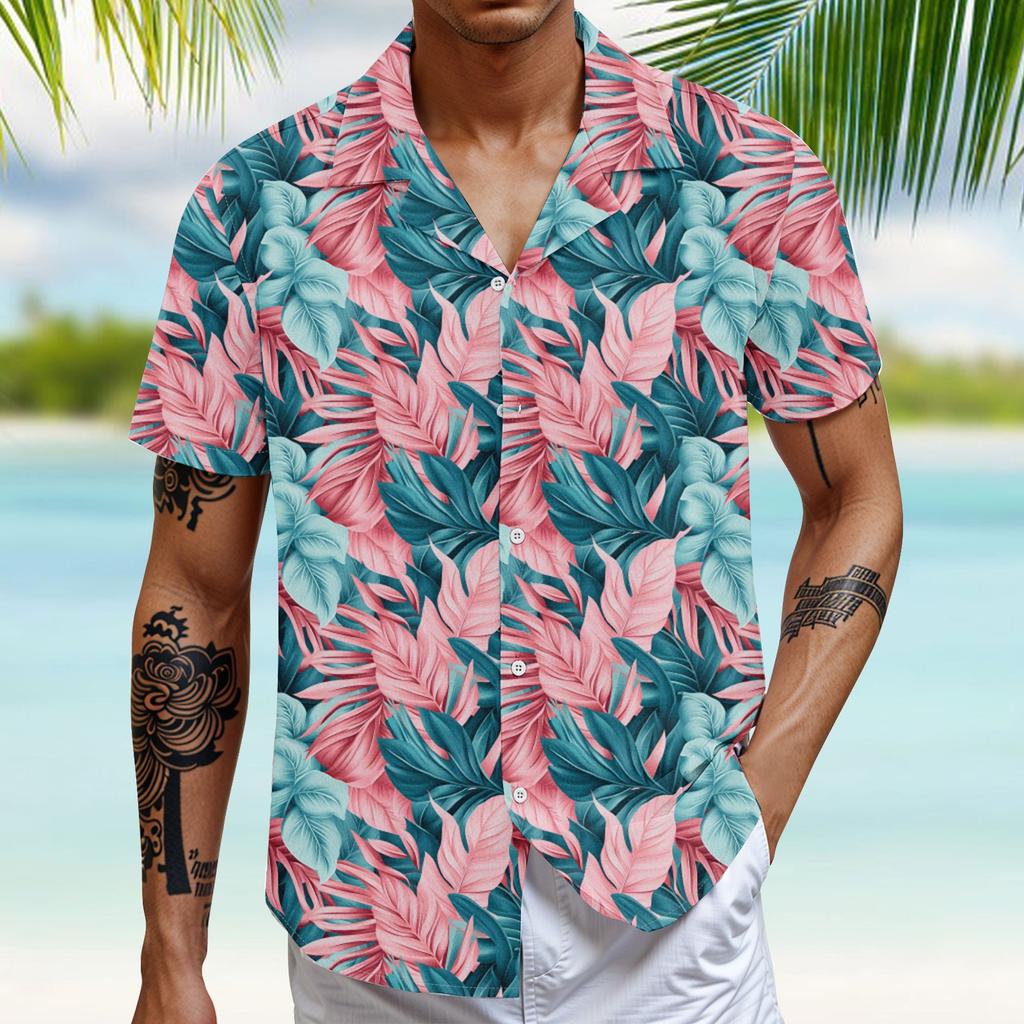 Men'S Casual Loose Short Sleeved Shirt Fashion Printed Shirt Top