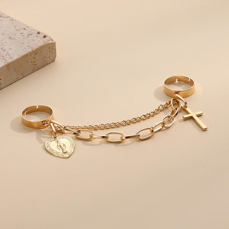 Punk Silver Color Plated Cross Chain Ring For Women Trendy Hip Hop Finger Knuckle Adjustable Jewelry Accessories Gift