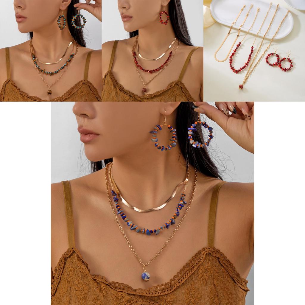 Трендовый набор бижутерии из сплава с крошкой из натурального камня и геометрическим дизайном для женщин, Осень 2025