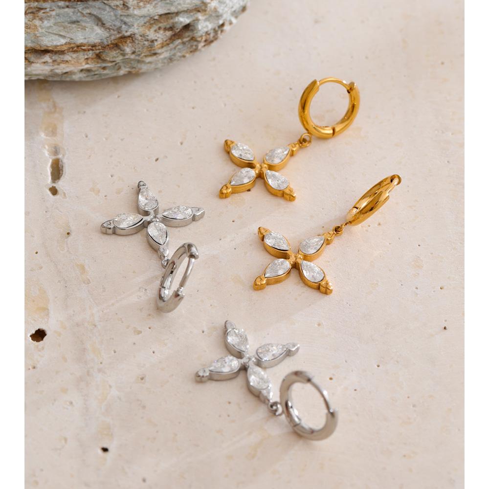 Eetit High Quality Stainless Steel Cubic Zirconia Flower Drop Hoop Earrings High Quality Temperament Fashion Jewelry