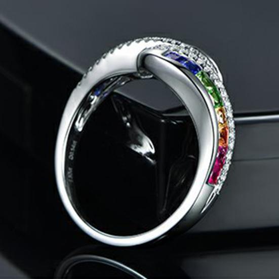 Женское кольцо, инкрустированное блестящими стразами, сверкающее геометрическое гальваническое украшение, подарок, цветной радуга, искусственный драгоценный камень