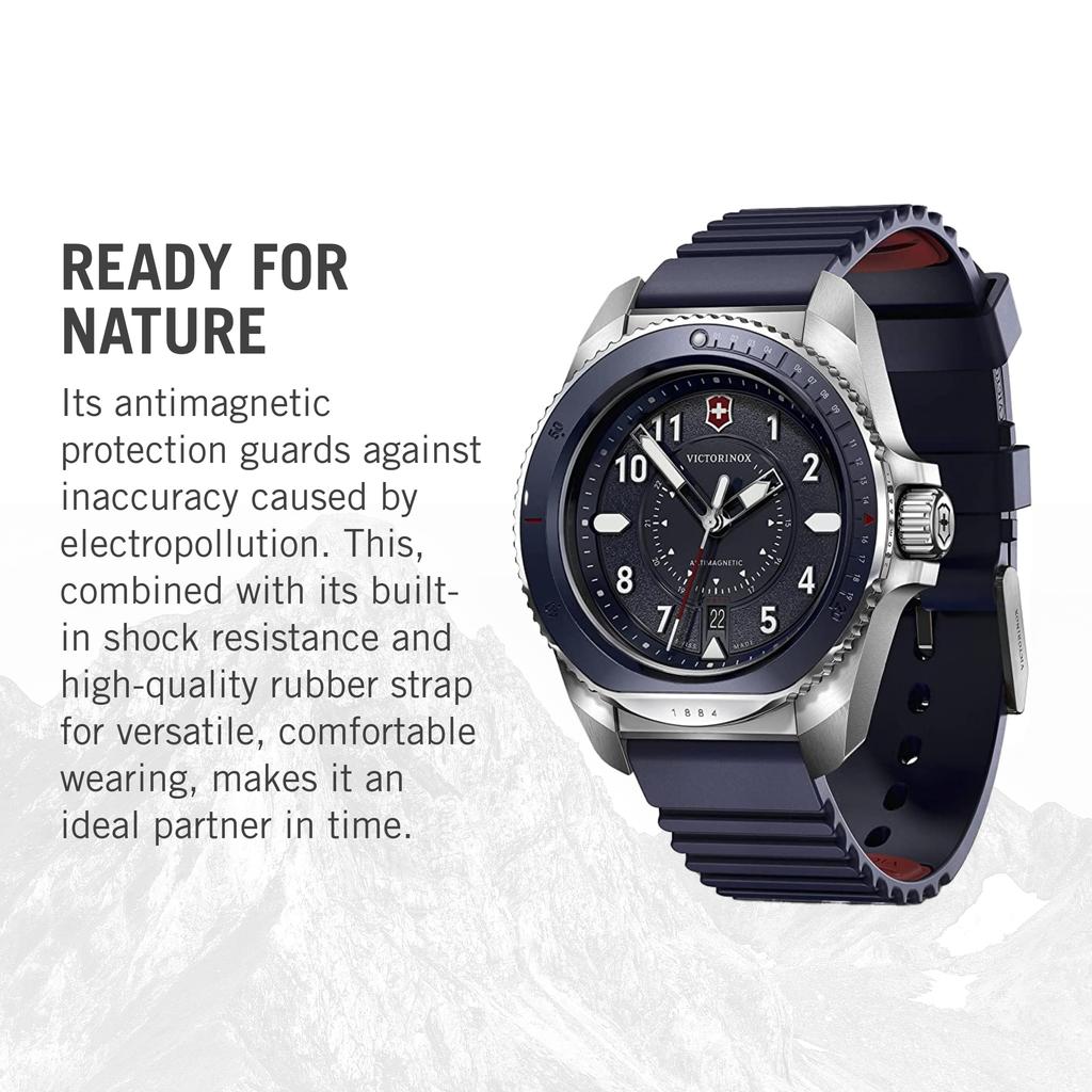 Часы VICTORINOX JOURNEY 1884 Корпус из нержавеющей стали Синий циферблат Синий каучуковый ремешок Кварцевые водонепроницаемые Аналоговые Подарочные 241975 Мужские (316L) []