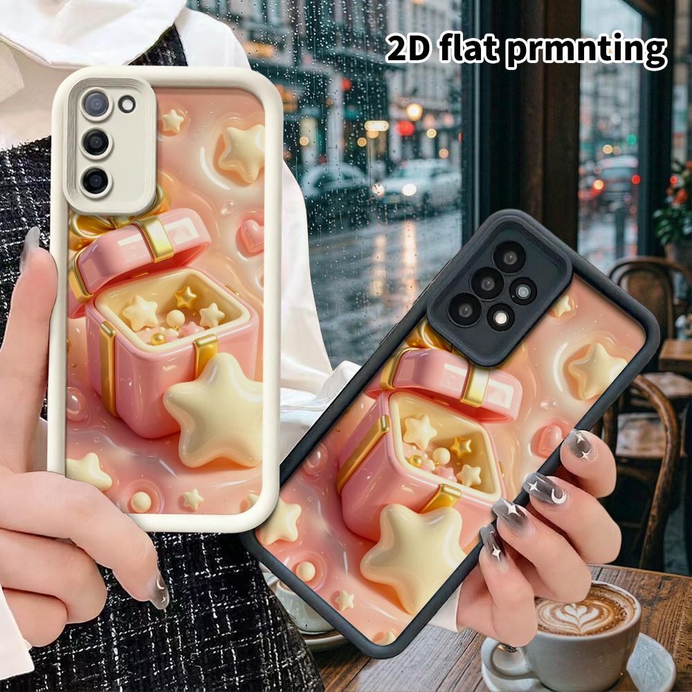 Phone case: 2D flat design suitable for Samsung Galaxy A34 A35 M05 M06 S20 S22 S21 FE Plus 5G protective case, square gift box, perfect Christmas and