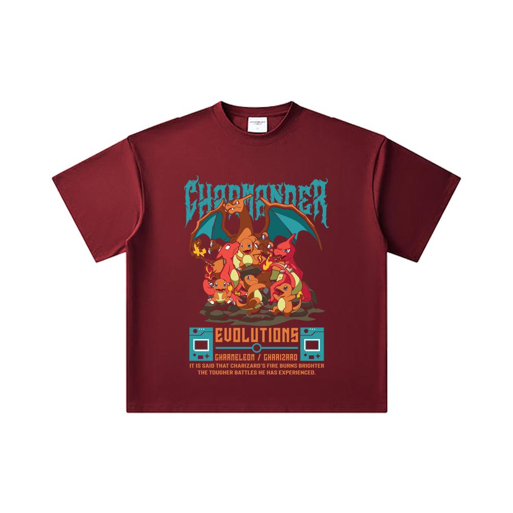 260 GSM Double Yarn 32 Count 100% Cotton Pokemon V6 Charmander Evolutions Print Unisex Heavy Cotton T Shirt