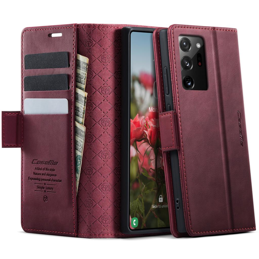CASEME 033 Series For Samsung Galaxy Note20 Ultra 5G/Note20 Ultra Case RFID Blocking Wallet Stand Calf Texture Leather Phone Cover