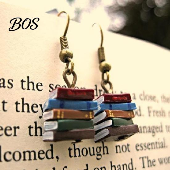 Handmade Resin Earrings 1 Pair Women Earrings, Retro Mini Stacked Book Design Accessories Hook Lightweight Literary Drop for Jewelry Gift