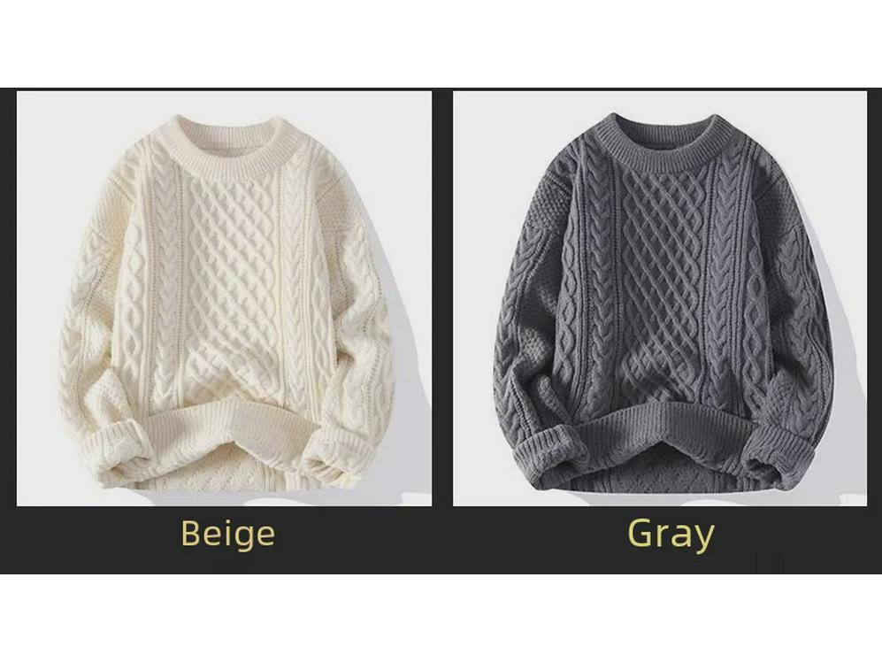 Мужской зимний свитер с косами: Повседневный, однотонный, легкий зрелый стиль, пуловер с круглым вырезом.