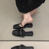 Spring 2025 New One-pedal Half-slippers Women's Korean Version Fashion Chain Flat-bottomed Outer Wear Bag Head Sandals Bag Head Shoes