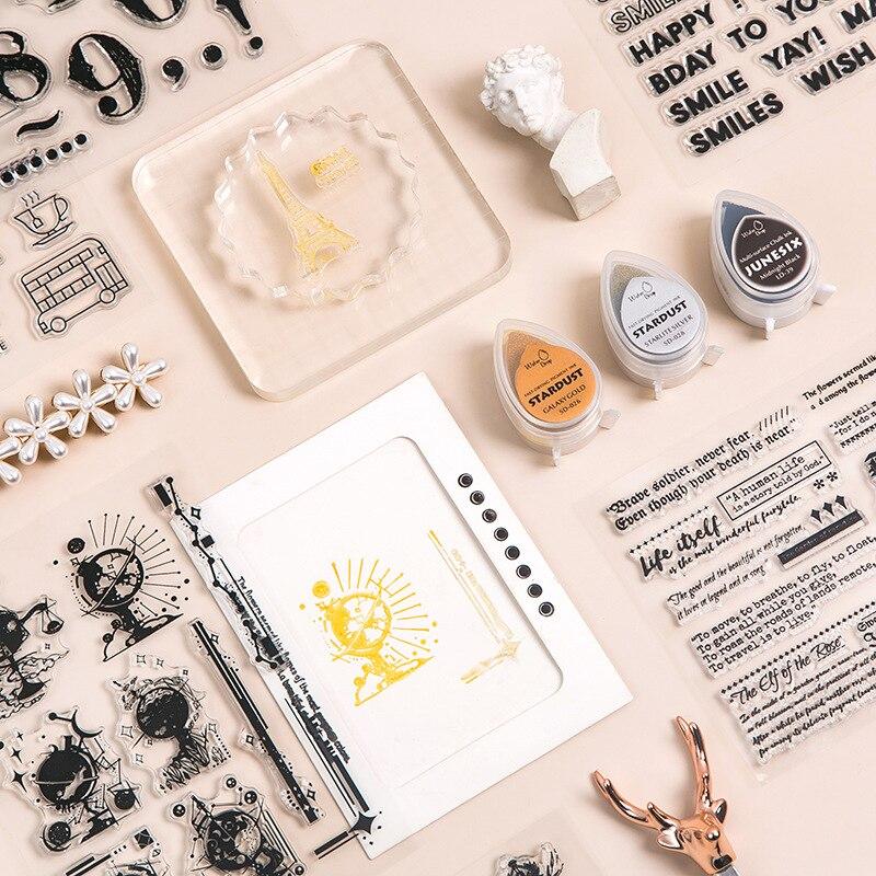 Винтажный штамп, прозрачный силиконовый штамп с цветочными фруктами и английскими словами, строительный штамп для DIY, декоративный альбом для скрапбукинга, журнал для студентов