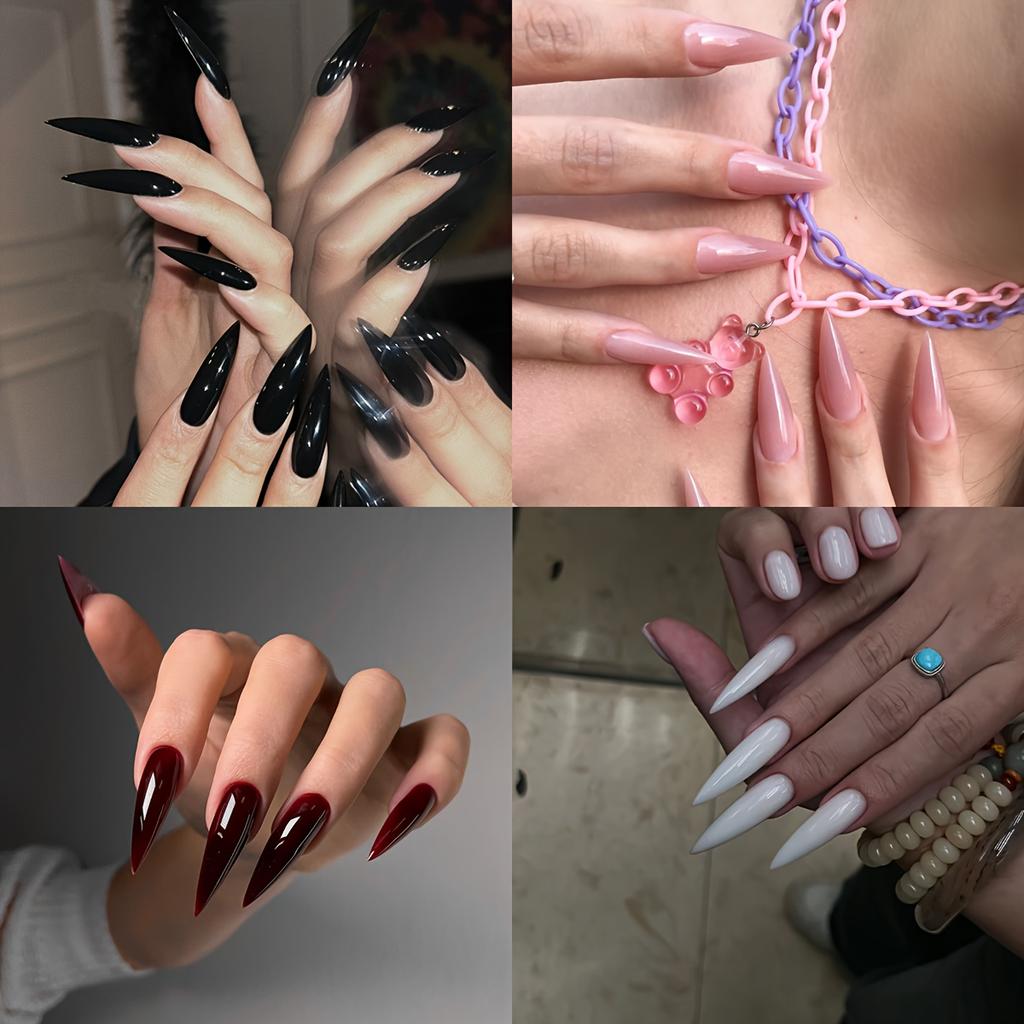 Solid Color Fake Nails, Press On Nails False Nails For Women Girls (Long Stiletto Shape)