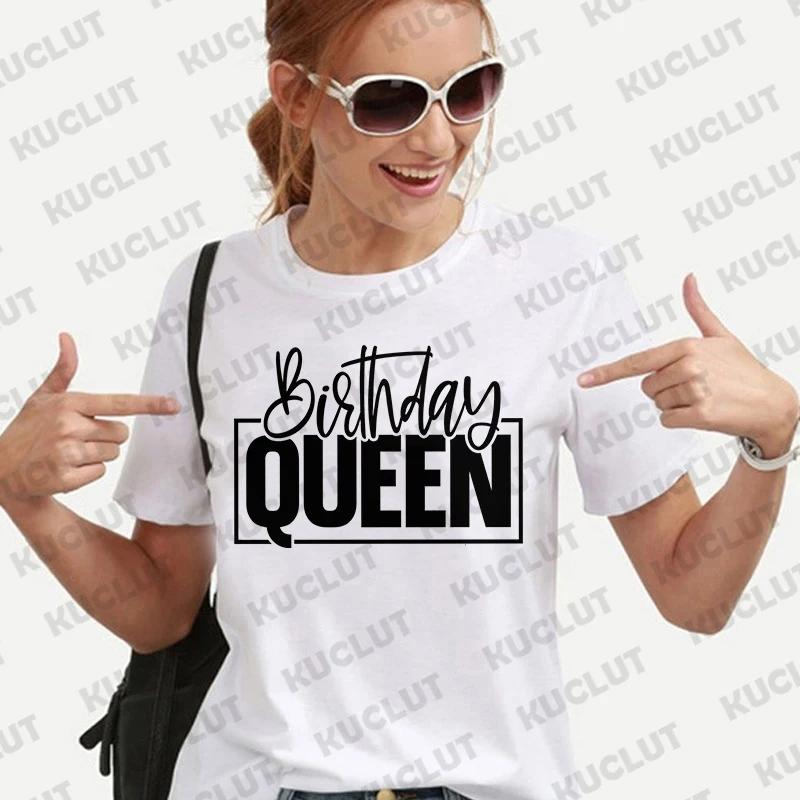 Birthday Crew Women's T Shirts Girls Birthday Queen Party Fashion Hip Hop Clothing Casual Short Sleeve Summer Female Tees Tops