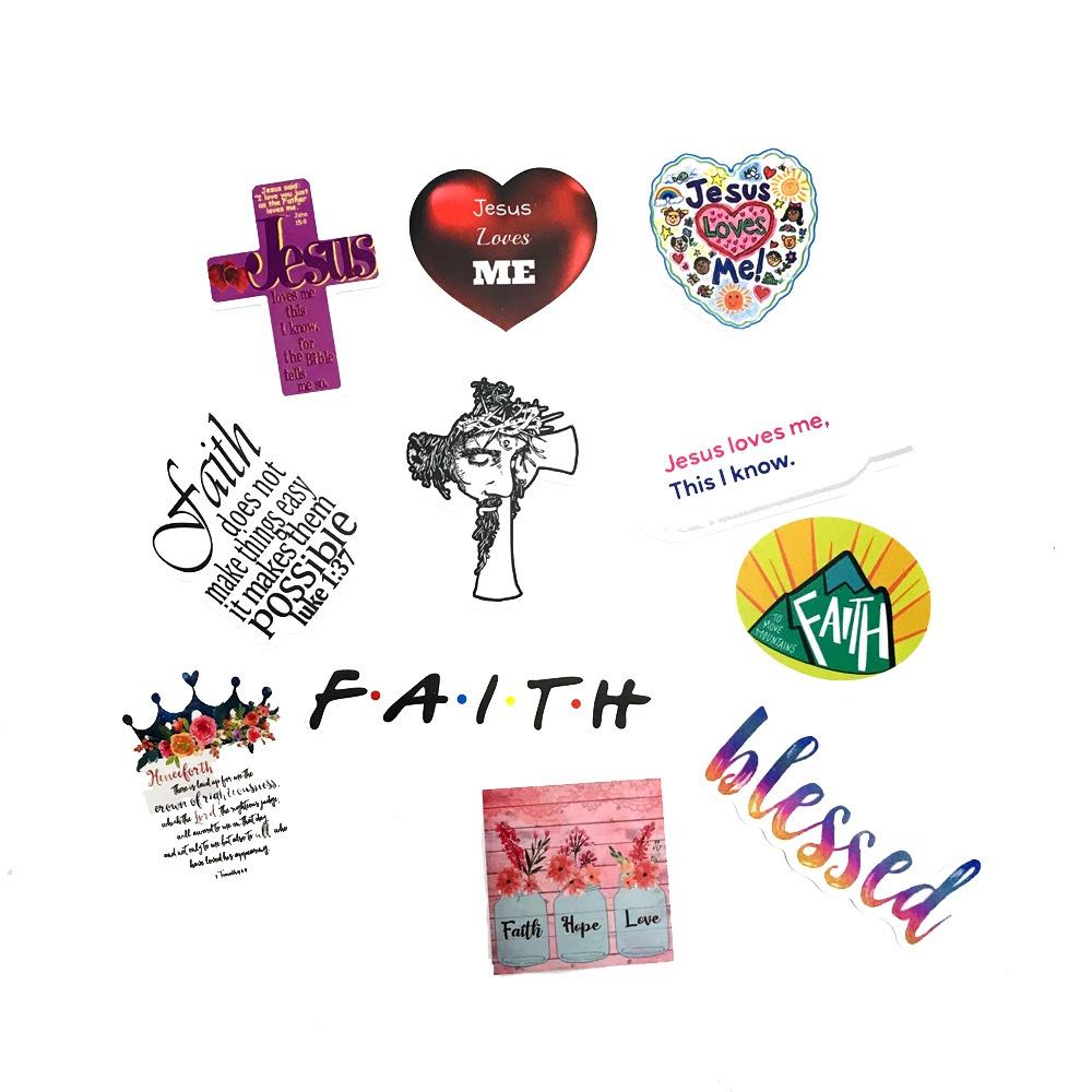 50pcs Catholic God Jesus Loves Me Art Style Stickers for Mobile Phone Laptop Luggage Guitar Case Skateboard Decals Stickers