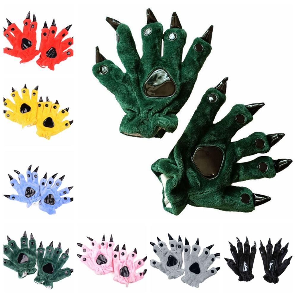 Фланелевые перчатки с изображением лап животных Согревающие перчатки с изображением динозавров Теплые перчатки Кигуруми Перчатки с изображением животных Хэллоуин