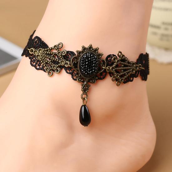 Women Vintage Black Floral Lace Anklet Chain Ankle Sandal Bracelet Foot Barefoot