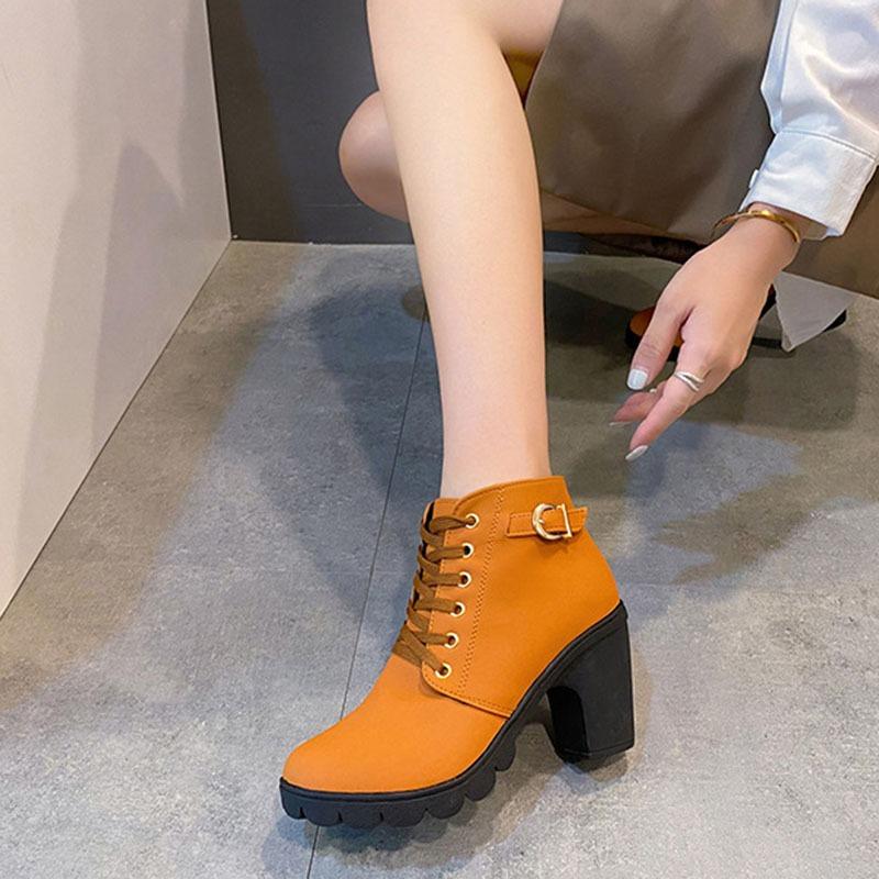 Fashion Pu Leather Ankle Boots Women 2024 Autumn Wedge High Heels Woman Comfort Women Shoes Buckle Lace Up Casual Short Boats