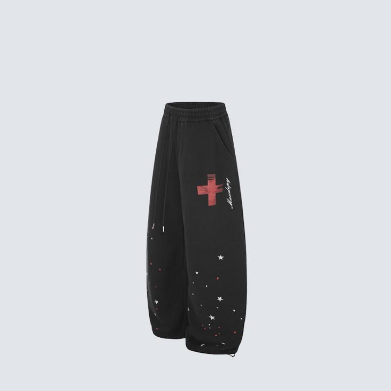 Unisex Oversized Relaxed Fit Cotton Jogger Pants With Graphic Print Star Cross Design