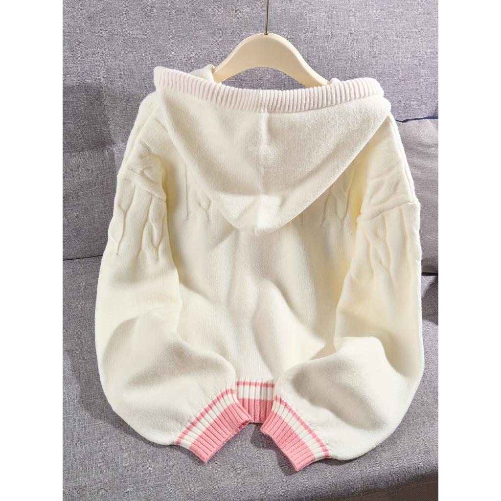 Свободный кардиган с капюшоном в студенческом стиле для весны и осени, модная вязаная куртка для женщин, кардиган для женщин