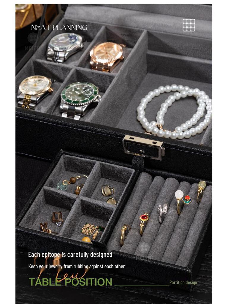 Коробка для хранения часов и очков из ПУ кожи с зернистой текстурой личи с несколькими отделениями