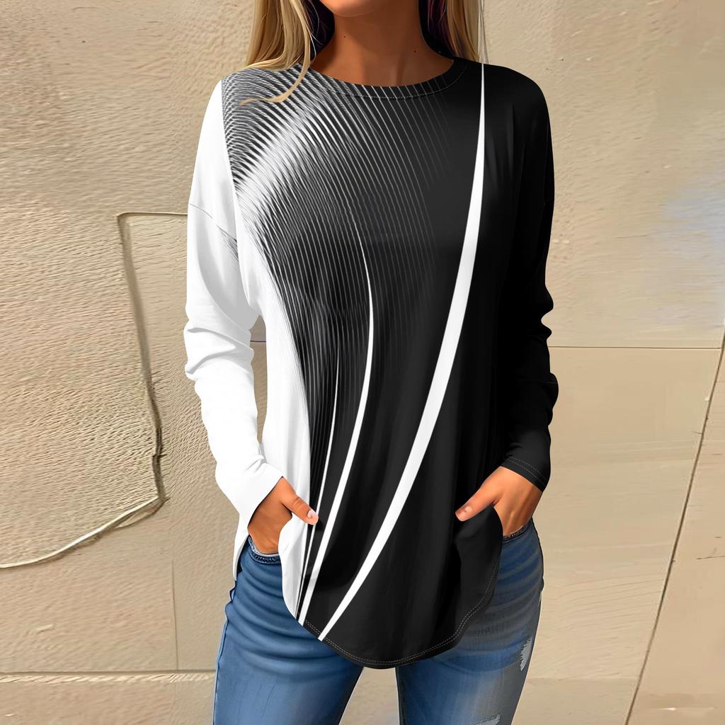 Женский модный пуловер с круглым вырезом и длинными рукавами с принтом