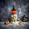 Halloween Smiling Pumpkin Man Statue Spooky Wizard Hat Pumpkin Holding