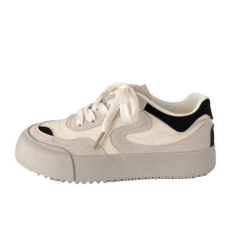 2024 popular new retro red thick baseplate shoes women's autumn niche Hong Kong style chic round head casual moral training shoes