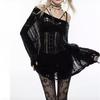Y2k Hollow Out Black Женский вязаный свитер Прозрачный трикотаж Harajuku Готический корейский модный свитер Уличная одежда