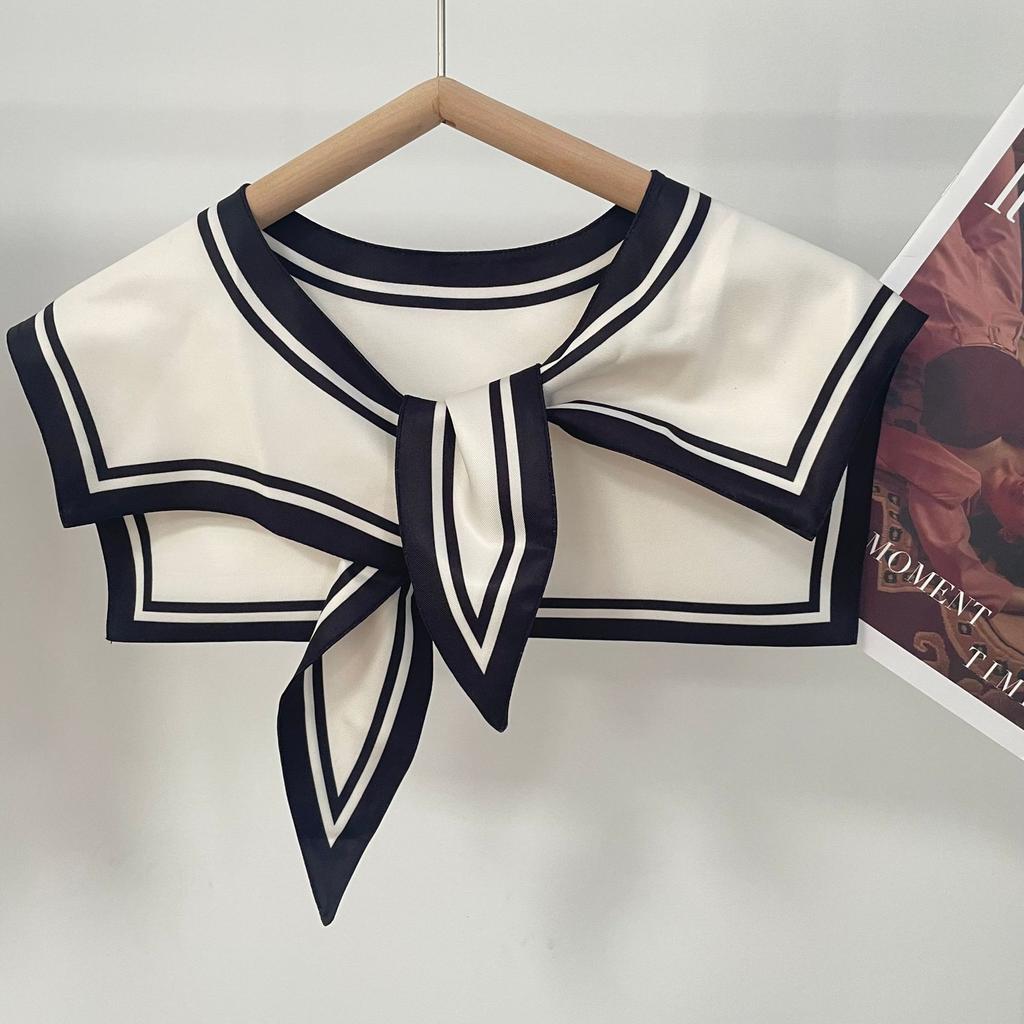 Summer Thin Fake Collar Small Silk Scarf Women'S Korean Version Of Versatile Ins Trendy Shirt With Vest T-Shirt With Shoulder Shawl Autumn