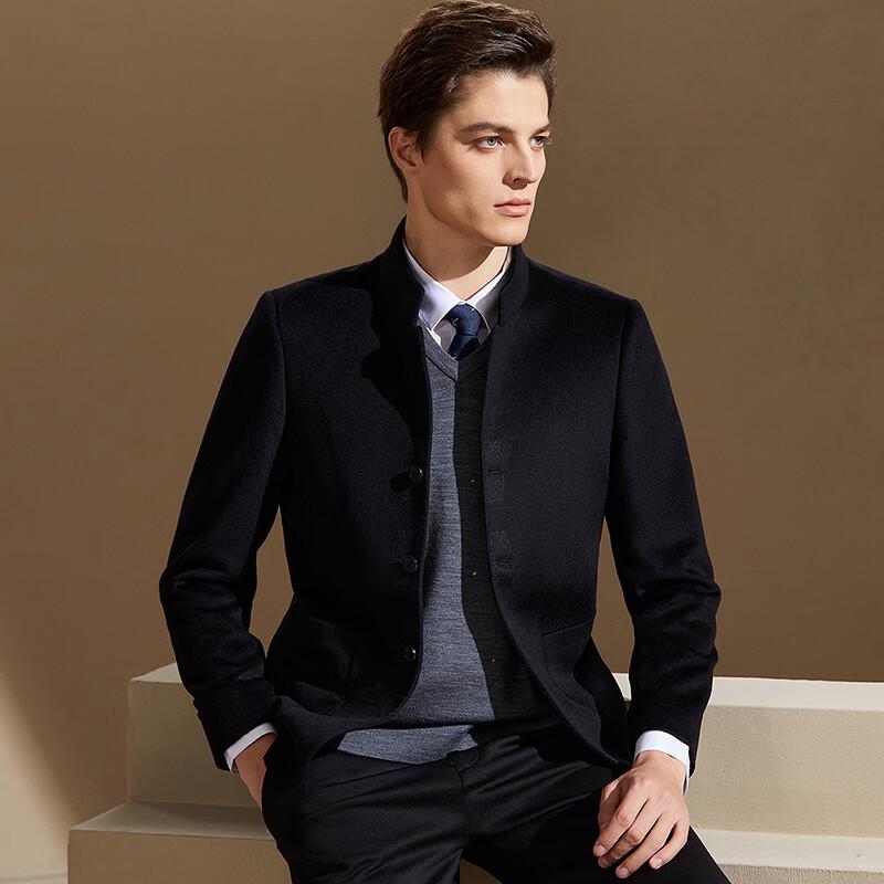 Men's Silk & Wool Blend Jacquard Stand-Up Collar Wool Coat