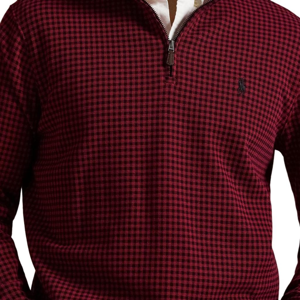 Polo Ralph Lauren Осень/Зима 25 Клетчатый рифленый пуловер с четвертью молнии и вышивкой пони с лошадкой, мужская толстовка с длинным рукавом, толстовка 710981460-001