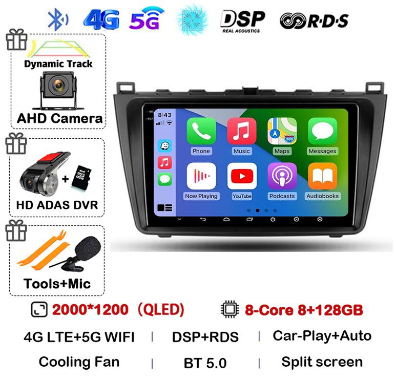 Автомобильное радио Android14 Carplay Auto для Mazda 6 GH 2007 2008 2009 2010 2011 2012 Мультимедиа GPS Видеоплеер Стерео 2din Головное Устройство