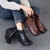 Этнический стиль Ретро Короткие ботинки Натуральная кожа Мягкая подошва Удобный танкетка Теплые женские ботинки