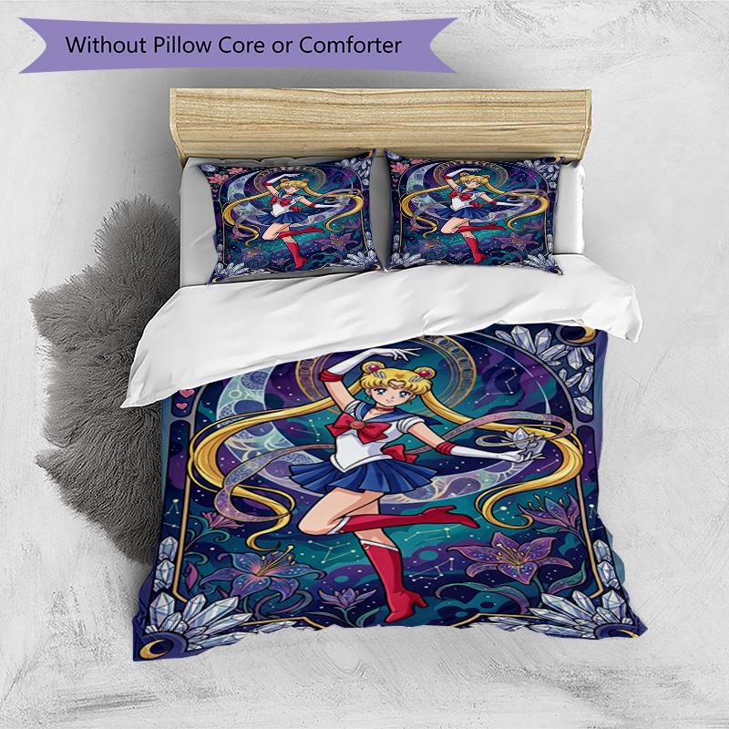 3pcs Duvet Cover Set (1*Duvet Cover + 2*Pillowcase, Without Core), Sailor Moon Print Bedding Set, Bedroom Decor, All‑Season, Birthday Gift