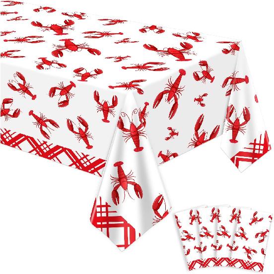 4Pcs Crawfish Tablecloth Birthday Party White and Red Crawfish Table Covers 51 x 86 Rectangle Lobster Table Cloth for Birthday Party Baby Shower