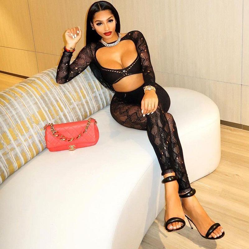 Benqian эротичный однотонный комбинезон с круглым вырезом, кружевной, с вырезами, облегающий, с длинным рукавом, для флирта YDT032