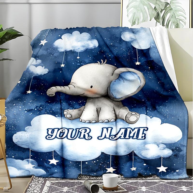 1PC Custom Name Elephant Dreams Sky outdooor Flannel blankets Throw Blanket All-Season Throw Gift Bedspread for Couch, Bed, Camping Holiday Birthda