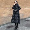 2024 Новая зимняя женская одежда Зимняя свободная длинная пуховая куртка Женская узкая длинная куртка выше колена с капюшоном