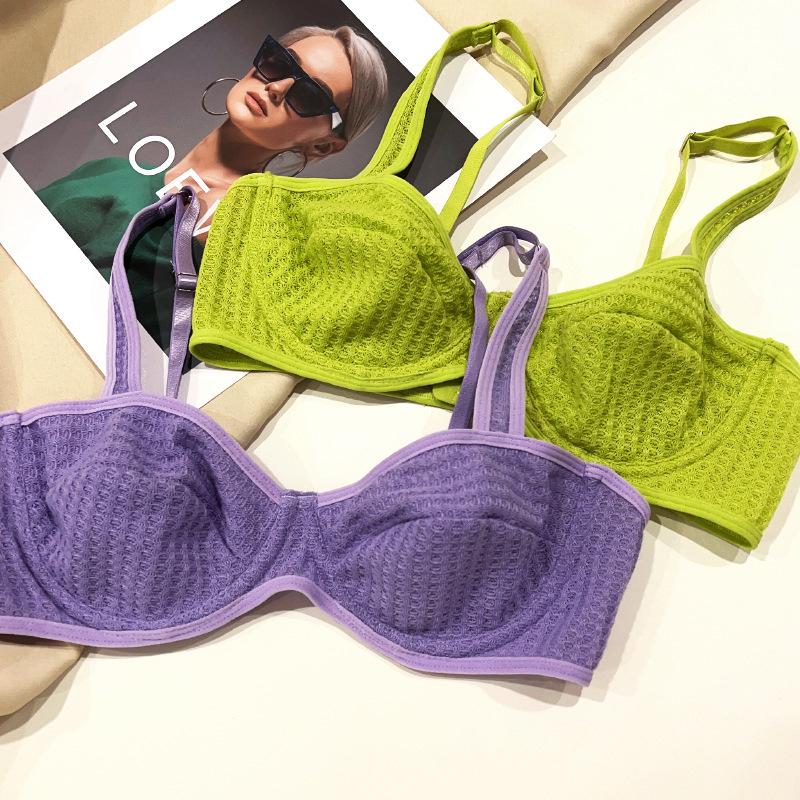 Комплект нижнего белья ярких цветов для женщин, летний ультратонкий комплект с бюстгальтером пуш-ап, французский сексуальный бюстгальтер без косточек из кружевной ткани, дышащие бюстгальтеры, комплекты стрингов