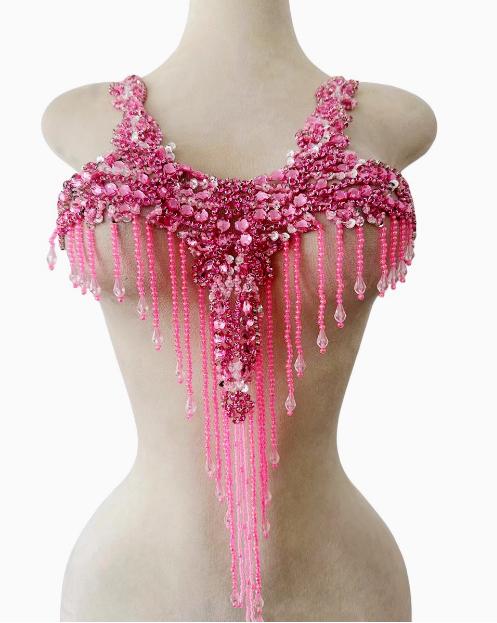 Ecoparty Fancy Pearl Crystal Beaded Applique with Tassel Fashion Garments Dress Accessory DIY Crafts Sweater Coat Ornaments