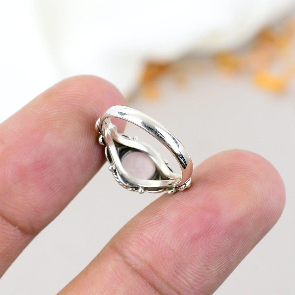 Розовый кварц 925 стерлинговое серебро розовый драгоценный камень ручная работа ювелирное изделие кольцо для женщин