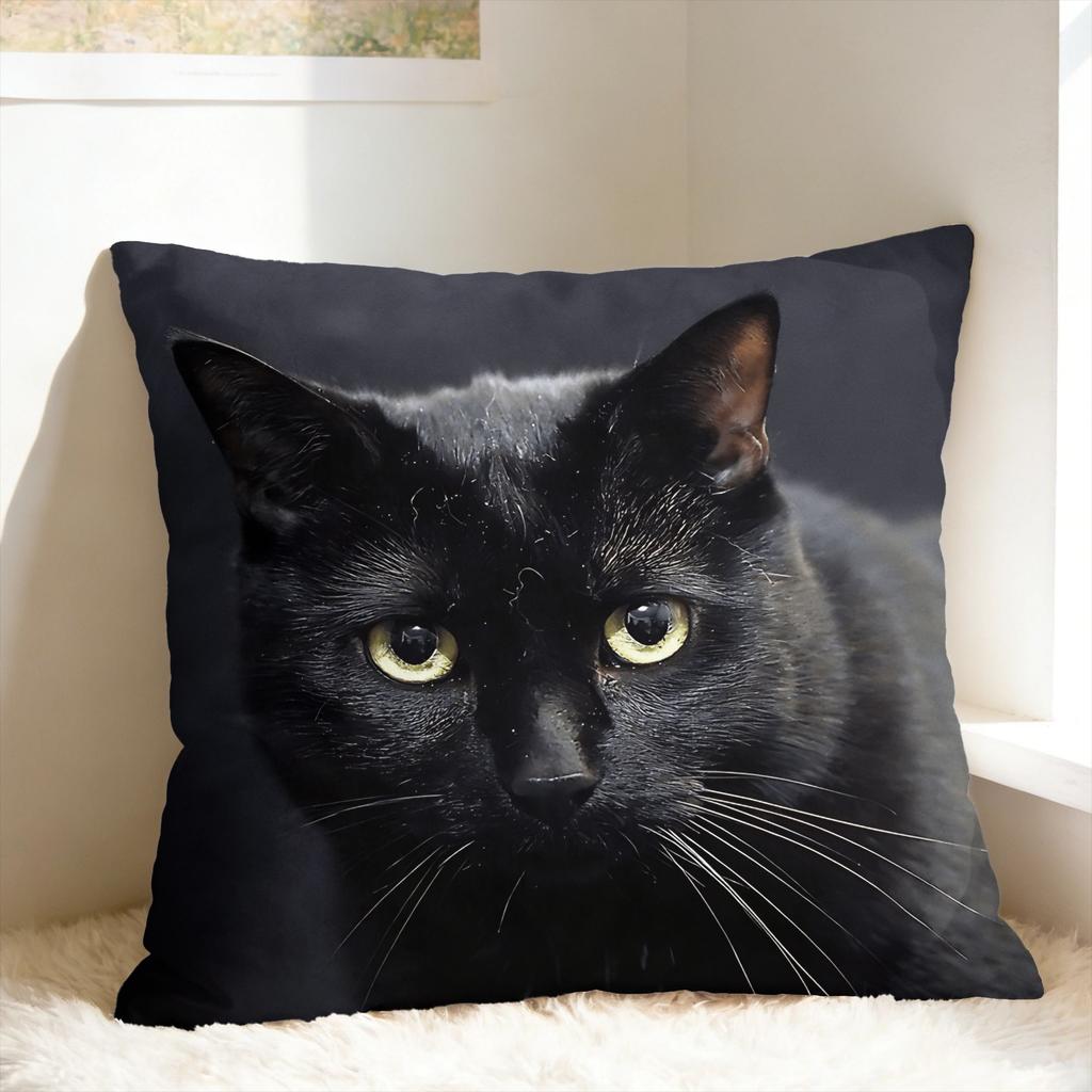 Black Cat Pillow Case Comfy Pillow Cover For Sofa Home Decor Retro Trendy Pillowcases