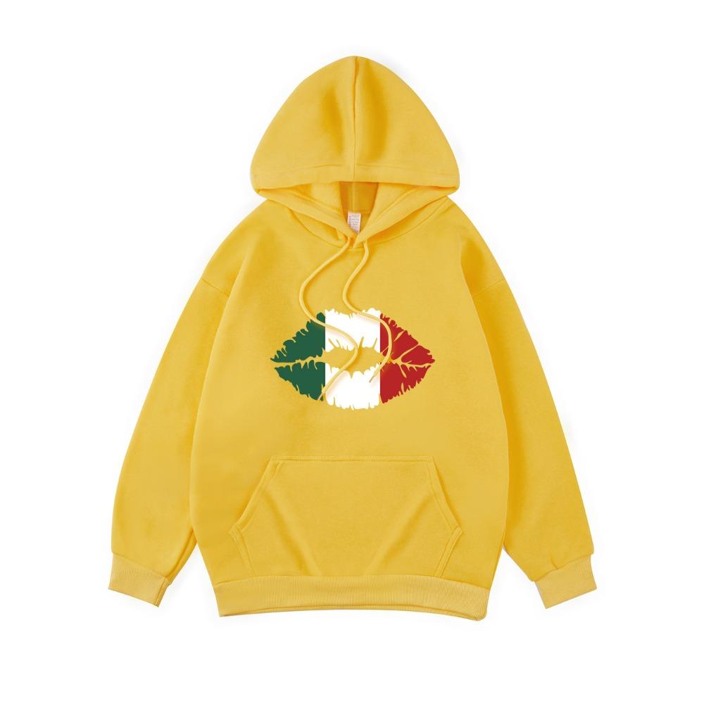 Толстовки с принтом губ цвета флага Мексики, женские повседневные толстовки с карманом, зимние толстовки, базовая спортивная женская одежда